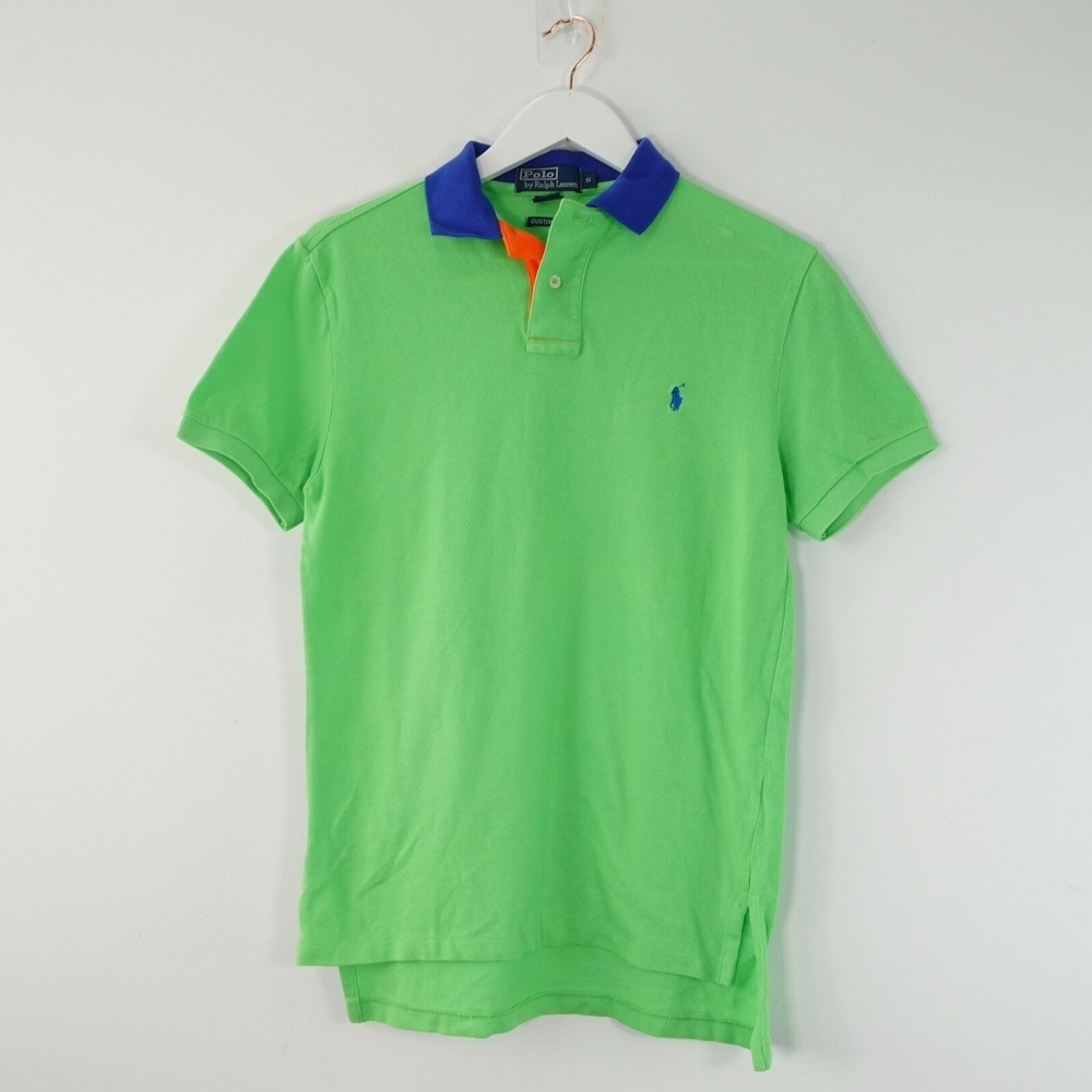 Polo Ralph Lauren Mens S Green Blue Collar Short‎ Sleeve Shirt Retro Vintage